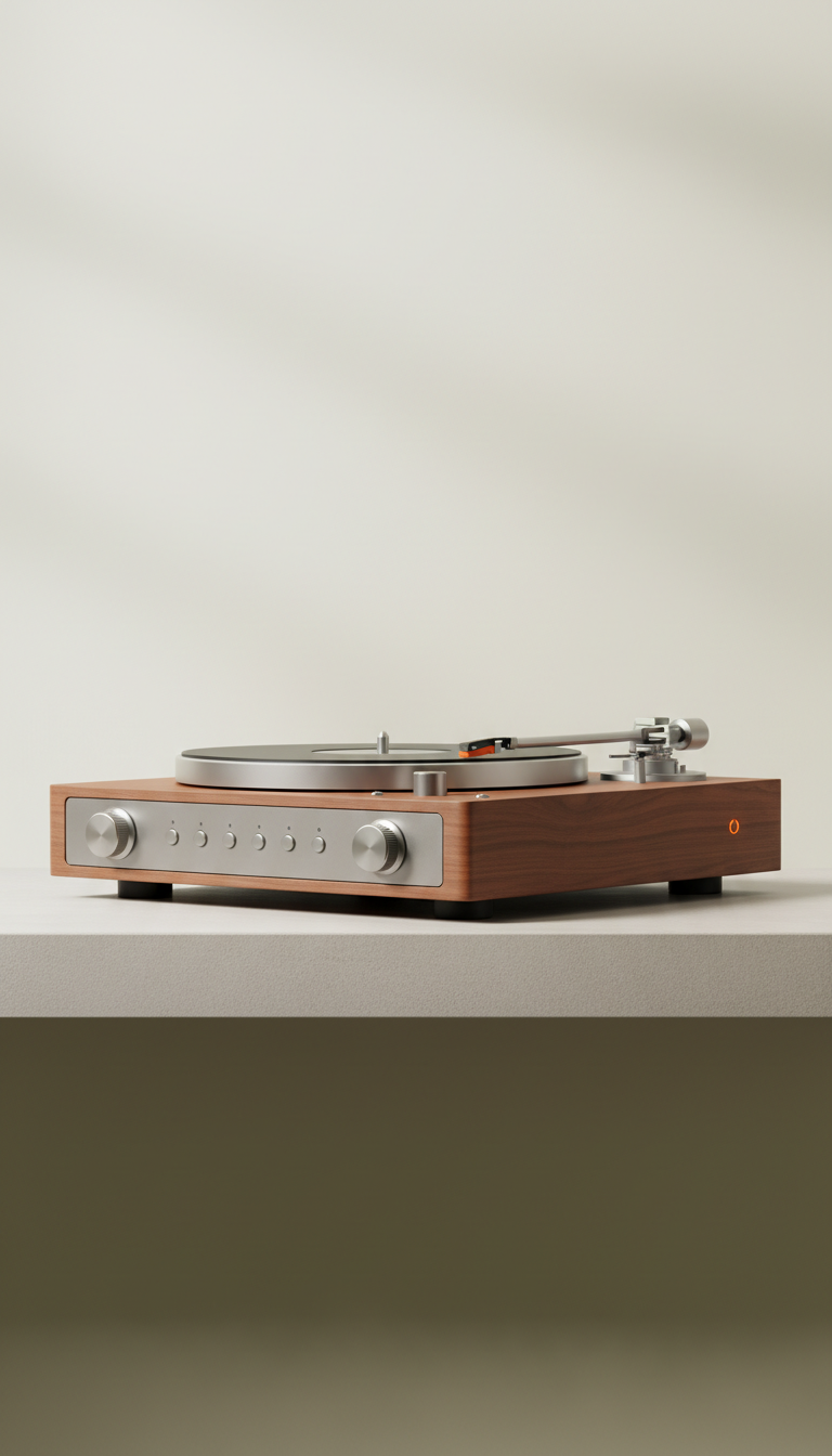 Belt-drive turntable with walnut veneer